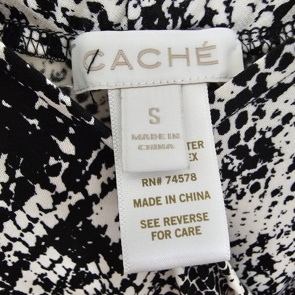 Cache Y2K snake animal print black & white v-neck wide strap wrap midi dress - Picture 14 of 14